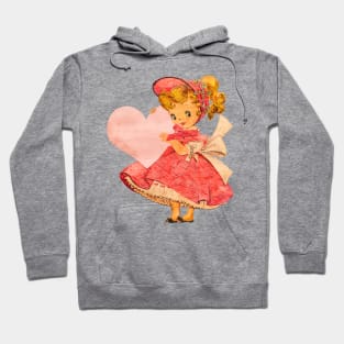 Vintage Retro Cute Girl with Valentine Heart Hoodie